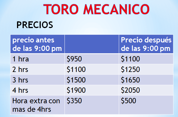renta toro mecanico tepic nayarit precios